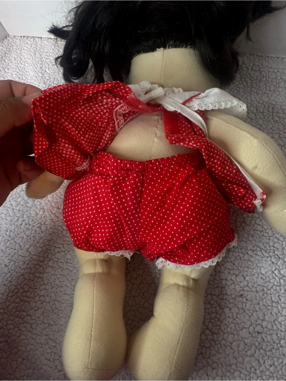 Vintage 1985 Mattel My Child Doll Blue Eyes Dark Hair Red White Doll Clothing